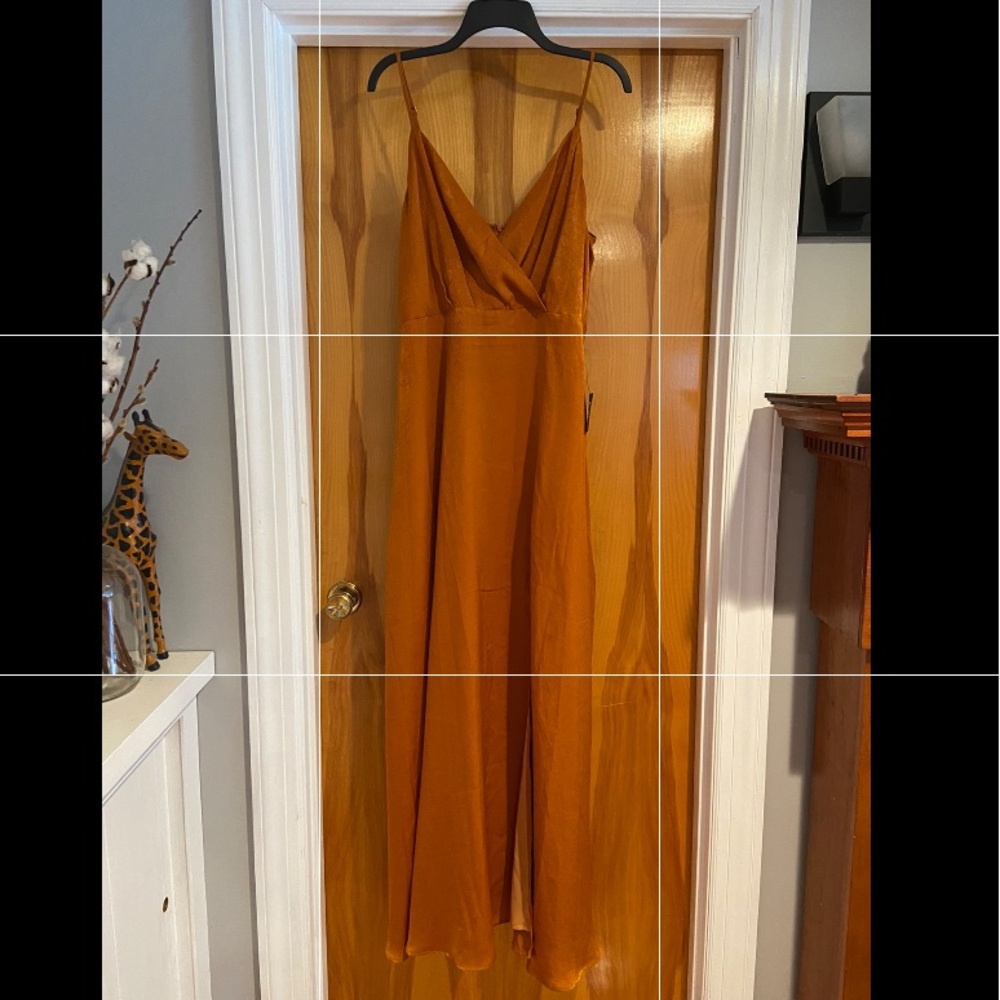 LULUS Constantine rust orange satin maxi dress